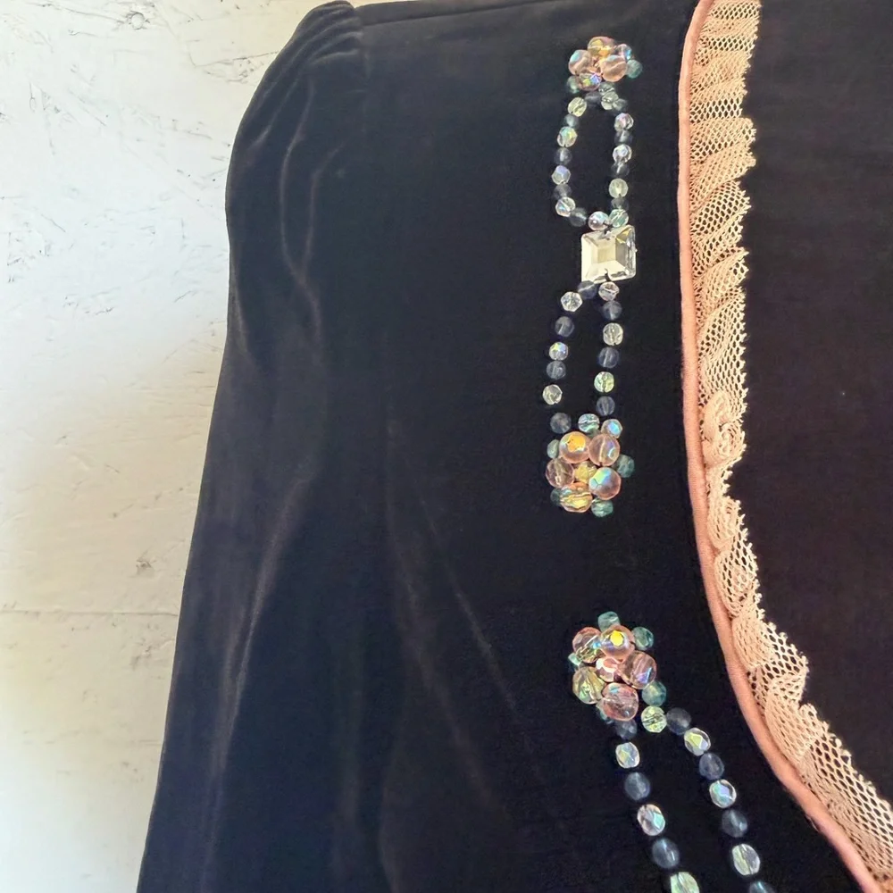 Nanette Lepore Black Velvet Blazer with Pink Trim & Beaded Accents - Picture 4 of 12